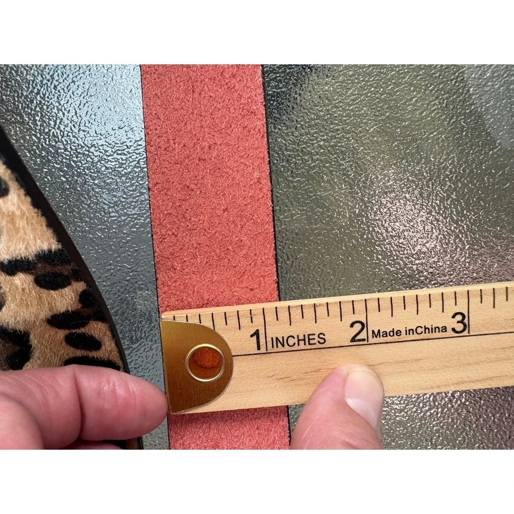Leopard Print Calf Hair Belt Double Ring Gold Buckle Animal‎ Print Tan Brown